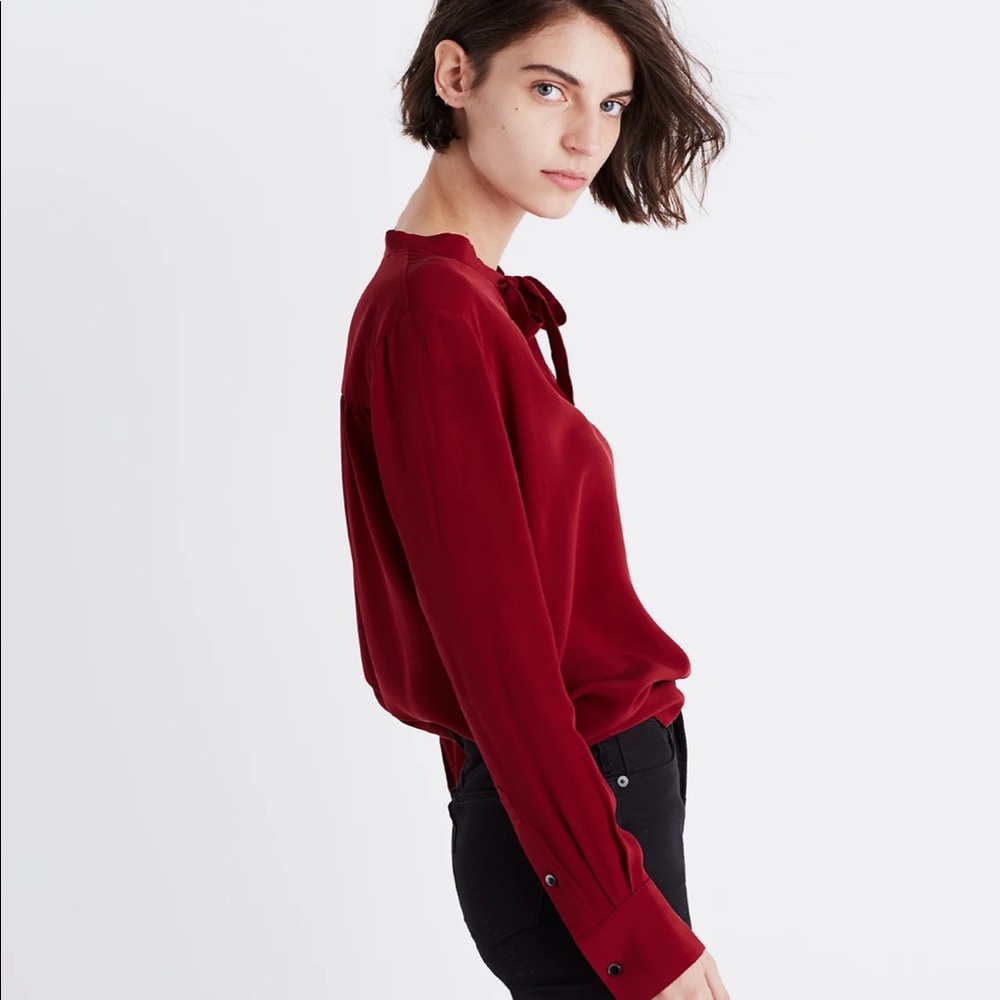 Madewell 100% Silk Tie-Neck Shirt